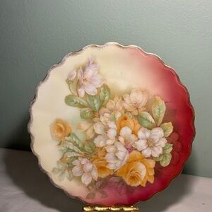 PT Bavaria Christmas Rose Hand Painted Decorative Plate with Gold Trim